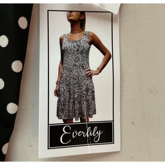 NWT Everlily Polka Dot Sleeveless Tiered Dress Black & White Size L new - Picture 6 of 11
